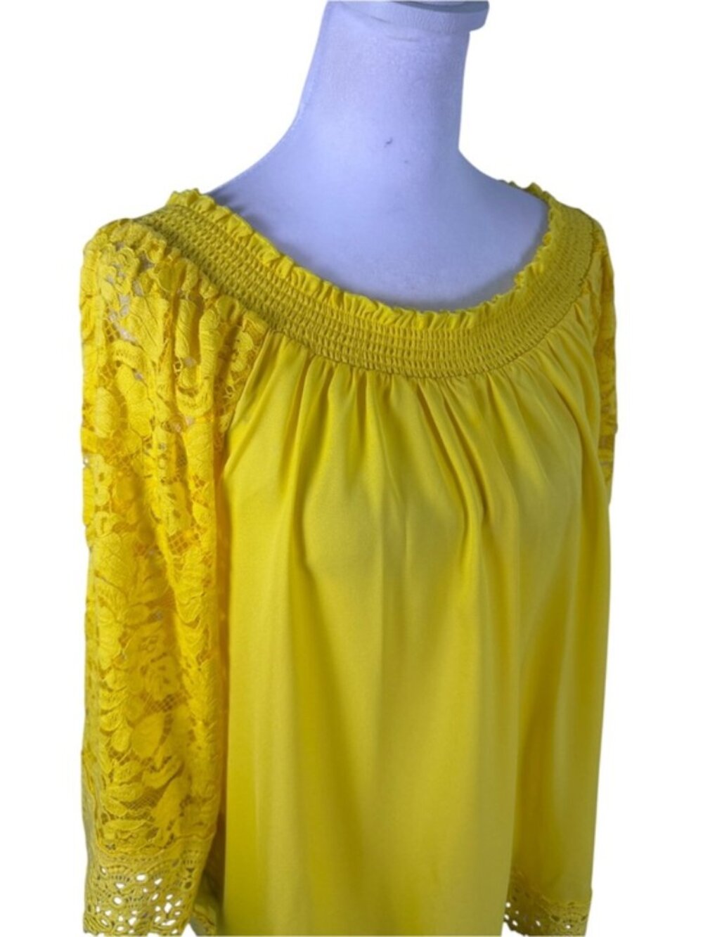 Colleen Lopez Yellow Lace Sleeve Off Shoulder Boho Tunic Top M - Picture 4 of 13
